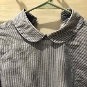 Brooks Brothers Blue /White Stripe Peter Pan Collar Cotton Short Sleeve Top Smal